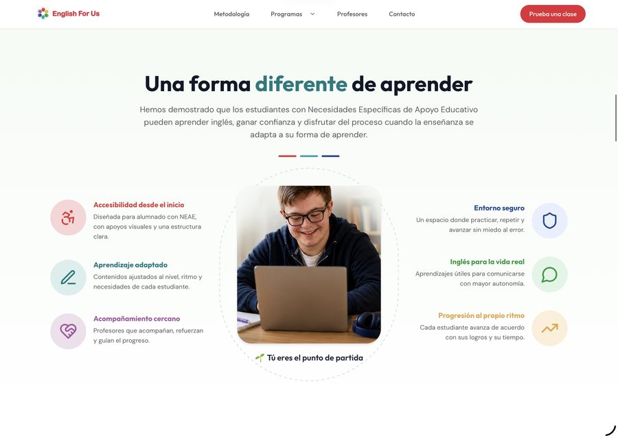 Screenshot of the new English For Us website